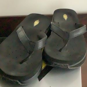 Volatile black leather flip flops.  Like new!  Size 7